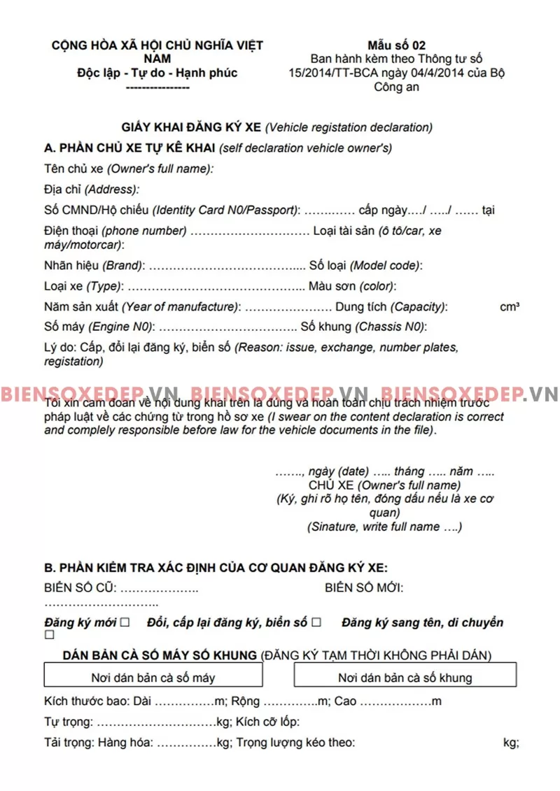 đăng ký biển số xe ô tô