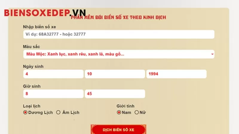 Ứng dụng xem biển số xe hợp phong thủy